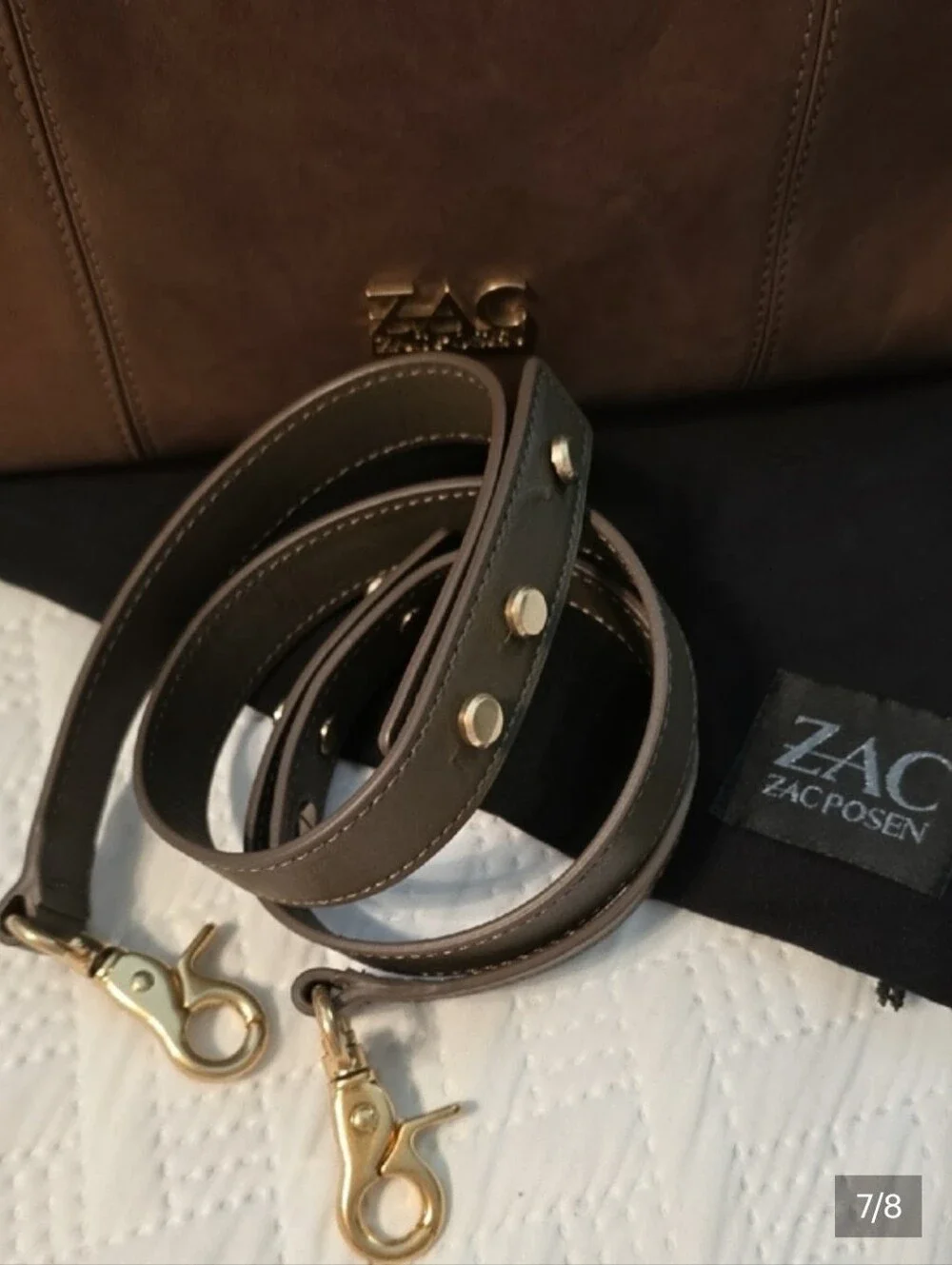 Zac Posen Chestnut Brown Suede Leather Top-Handle/Crossbody with Gold Hardware